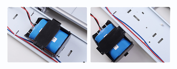 B. The battery uses a battery compartment, and the battery maintenance is a snap-on replacement; COMLED LED vapor tight batten light fixture Special housing for quick replace battery