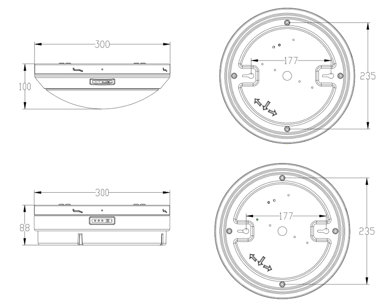 LED Oyster Ceiling LightSize Dimension This diagram shows the COMLED LED Ceiling Light, which features a steel housing and PC diffuser, ensuring durability with an IP65 and IK10 rating. It comes in two shapes (CA and CB), offering a robust design suitable for various environments. This versatile fixture provides reliable performance and excellent protection.