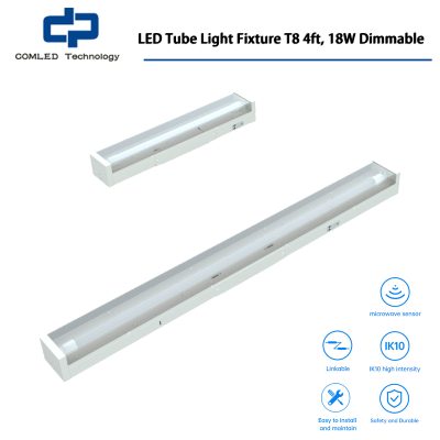 LED Tube Light Fixture T8 4ft, 18W Dimmable Batten