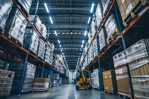 Large Industrial Warehouse LED batten light fixture This is the image of warehouse linear LED ceiling lights. It seems to be sleek in design and makes this particular product very efficient in illuminating any big space uniformly. The lights, if installed strategically, would increase the visibility and efficiency in warehouses.